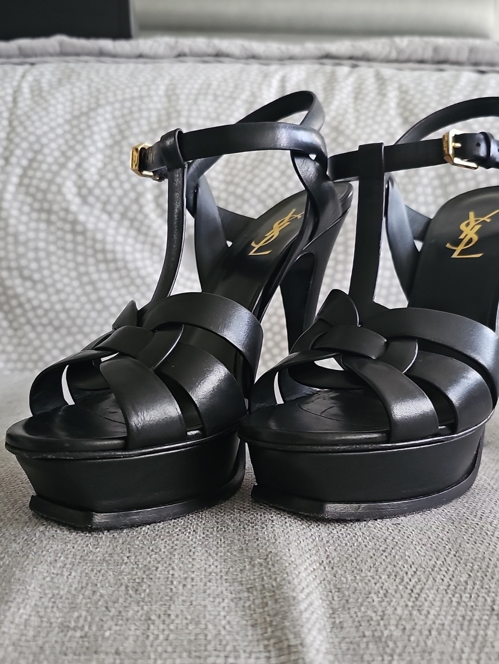 Saint Laurent Black Braided Platform Sandals with Gold-tone Buckles - Picture 13 of 13